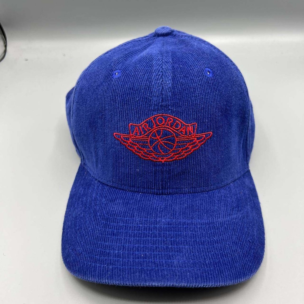 Air Jordan Wings Hat Men Blue Corduroy Jumpman Strap Back Cap